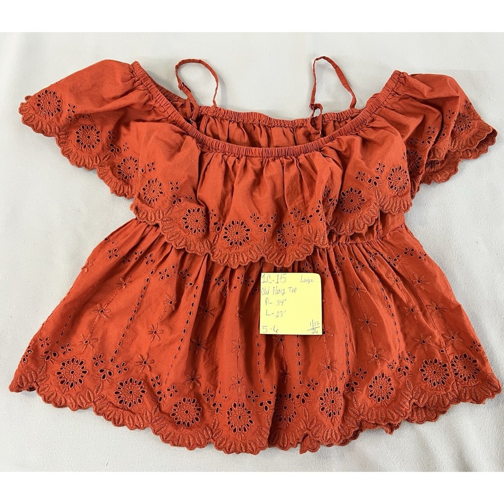 Old Navy Women's Off-Shoulder Cutwork Top Sz Large Bronzed Amber Eyelet Ruff - Picture 12 of 12